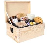 Creative Deco Large Plain Wooden Storage Box | 30 x 20 x 14 cm (+/-1cm) | Hinged Lid & Heart Handles | Unpainted Gift Easter Box Kitchen Storage | UNSANDED Wood Keepsake Memory Craft Chest