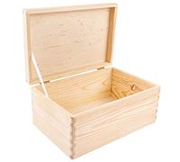 Creative Deco Large Plain Wooden Storage Box with Lid | 30x20x14cm (+/-1 cm) | Hinged Lid | Unpainted Gift Christmas Xmas Box Kitchen Storage | ROUGH & UNSANDED Wood Keepsake Memory Craft Chest