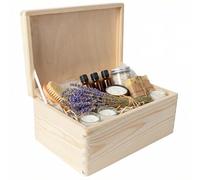 Creative Deco Large Plain Wooden Storage Box with Lid | 30x20x14cm (+/-1cm) | Hinged Lid | Silver Hinges Unpainted Gift Christmas Xmas Box Storage | ROUGH UNSANDED Wood Keepsake Memory Craft Chest