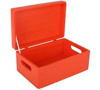 Creative Deco Large Red Plain Wooden Storage Box | 30 x 20 x 14 cm (+/-1 cm) | Hinged Lid & Handles | Gift Christmas Xmas Box Kitchen Storage | UNSANDED Wood Keepsake Memory Craft Chest