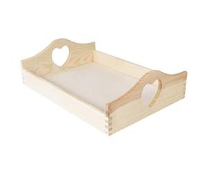 Creative Deco Large Wooden Serving Tray for Breakfast | 35x25x10.5cm | Rectangular & Unpainted with Heart Handles | Bed Tray for Coffee Tea Drinks Food | Wooden Tray Platter for Kitchen Bedroom Table