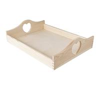 Creative Deco Large Wooden Serving Tray for Breakfast | 40x30x10.5cm | Rectangular & Unpainted with Heart Handles | Bed Tray for Coffee Tea Drinks Food | Wooden Tray Platter for Kitchen Bedroom Table