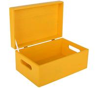 Creative Deco Large Yellow Plain Wooden Storage Box | 30 x 20 x 14 cm (+/-1 cm) | Hinged Lid & Handles | Gift Christmas Xmas Box Kitchen Storage | UNSANDED Wood Keepsake Memory Craft Chest