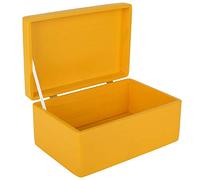 Creative Deco Large Yellow Plain Wooden Storage Box with Lid | 30x20x14cm (+/-1 cm) | Hinged Lid | Gift Christmas Xmas Box Kitchen Storage | ROUGH & UNSANDED Wood Keepsake Memory Craft Chest