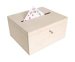 Creative Deco Lockable Wooden Wedding Card Box | 29x25x15cm Unpainted Plain Storage Box with Lid | Wood Keepsake Memory Trinket Chest for Post | for Easter Gift Birthdays Arts & Crafts