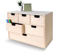 Creative Deco Mini Chest Of Drawers Beige Unpainted Rectangular Natural Wood 42 X 20 X 28.5 Cm 6 Compartments Desk Organiser