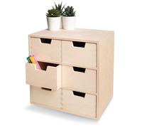 Creative Deco Mini Wooden Chest of Drawers | 28.5x20x28.5cm | 6 Compartments | Plain Stationary Organiser for Office Accessories | Large Storage Box with Drawer