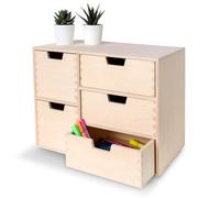 Creative Deco Mini Wooden Chest of Drawers | 36x20x28.5cm | 5 Compartments | Desk Organiser for Paper Work Documents | Plain Stationary Organiser for Office Accessories | Large Storage Box with Drawer