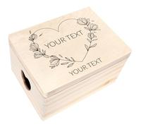 Creative Deco Personalised Any Text Gifts for Women, Men, Girls or Boys - Heart Frame with Flower | Unique Wish Custom Gift Box | Customised Wooden Storage Box | Keepsake/Decoration