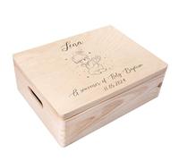 Creative Deco Personalised Baby Christening | Gift for Girls or Boys - Praying Angel | Individualised Baptism Boxes | Customised Wooden Storage Box with Hinged Lid