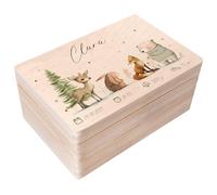 Creative Deco Personalised Baby Memory Box - Animals | Custom Keepsake Boxes | Unique Gift for Newborn Boy or Girl | Customised Wooden Storage Box with Hinged Lid | UV Print