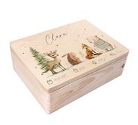 Creative Deco Personalised Baby Memory Box - Animals | Custom Keepsake Boxes | Unique Gift for Newborn Boy or Girl | Customised Wooden Storage Box with Hinged Lid | UV Print