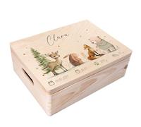 Creative Deco Personalised Baby Memory Box - Animals | Custom Keepsake Boxes | Unique Gift for Newborn Boy or Girl | Customised Wooden Storage Box with Hinged Lid | UV Print