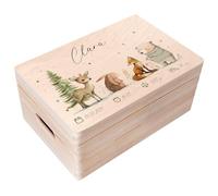 Creative Deco Personalised Baby Memory Box - Animals | Custom Keepsake Boxes | Unique Gift for Newborn Boy or Girl | Customised Wooden Storage Box with Hinged Lid | UV Print
