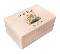 Creative Deco Personalised Baby Memory Box - Fox | Custom Keepsake Boxes | Unique Gift for Newborn Boy or Girl | Customised Wooden Storage Box with Hinged Lid | UV Print