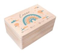 Creative Deco Personalised Baby Memory Box - Rainbow | Custom Keepsake Box | Unique Gift for Newborn Boy or Girl | Customised Wooden Storage Box with Hinged Lid | UV Print