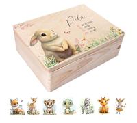 Creative Deco Personalised Baby Memory Box Souvenir Box - Wild Animals | Custom Keepsake Boxes | Customised Wooden Storage Box with Hinged Lid