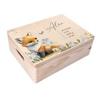 Creative Deco Personalised Baby Memory Box Souvenir Box - Wild Animals Fox | Custom Keepsake Boxes | Customised Wooden Storage Box with Hinged Lid