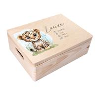 Creative Deco Personalised Baby Memory Box Souvenir Tiger - Wild Animals Fox | Custom Keepsake Boxes | Customised Wooden Storage Box with Hinged Lid