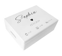 Creative Deco Personalised Baby Memory Wooden Storage Box 40x30x14 White