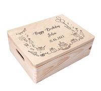 Creative Deco Personalised Birthday Gift | Gifts for Women, Men, Girls or Boys | Unique Wish Text Custom Gift Box | Customised Wooden Storage Box with Hinged Lid | Perfect as a Keepsake or Decoration