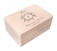 Creative Deco Personalised First Holy Communion/Confirmation Gift for Girls or Boys - Cross | Unique Custom Boxes | Customised Wooden Storage Box with Hinged Lid | Keepsake/Decoration