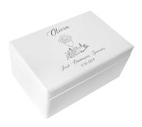 Creative Deco Personalised First Holy Communion/Confirmation Gift for Girls or Boys | Unique Custom Boxes | White Customised Wooden Storage Box with Hinged Lid | Keepsake/Decoration