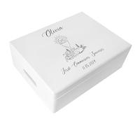 Creative Deco Personalised First Holy Communion/Confirmation Gift for Girls or Boys | Unique Custom Boxes | White Customised Wooden Storage Box with Hinged Lid | Keepsake/Decoration