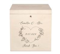 Creative Deco Personalised Lockable Wooden Wedding Card Box | 29 x 25 x 30 cm | Doves | Unpainted Plain Storage Box with Lid | Wood Keepsake Memory Trinket Chest for Post