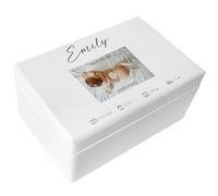 Creative Deco Personalised Photo Baby Memory Box | White | Custom Image Keepsake Boxes | Unique Gift for Newborn Boy or Girl | Customised Wooden Storage Box with Hinged Lid | UV Print