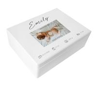 Creative Deco Personalised Photo Baby Memory Box | White | Custom Image Keepsake Boxes | Unique Gift for Newborn Boy or Girl | Customised Wooden Storage Box with Hinged Lid | UV Print