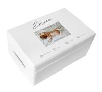 Creative Deco Personalised Photo Baby Memory Box | White | Custom Image Keepsake Boxes | Unique Gift for Newborn Boy or Girl | Customised Wooden Storage Box with Hinged Lid | UV Print