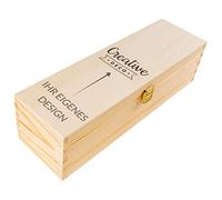 Creative Deco Personalised Unpainted Wooden Wine Box with Clasp, 1 Bottle, 35.1x11x10cm (+- 1 cm) Your Photo/Logo/Image, Natural Wood Wine Holder Box Gift Box Storage Chest, UV Print Box