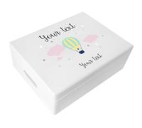 Creative Deco Personalised White Baby Memory Box - Balloon | Custom Keepsake Boxes | Unique Gift for Newborn Boy or Girl | Customised Wooden Storage Box with Hinged Lid | UV Print