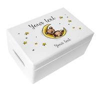 Creative Deco Personalised White Baby Memory Box - Teddy Bear | Custom Keepsake Boxes | Unique Gift for Newborn Boy or Girl | Customised Wooden Storage Box with Hinged Lid | UV Print