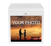 Creative Deco Personalised White Lockable Wooden Wedding Card Box