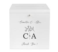 Creative Deco Personalised White Lockable Wooden Wedding Card Box
