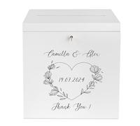 Creative Deco Personalised White Lockable Wooden Wedding Card Box | 29 x 25 x 30 cm | Doves | Plain Storage Box with Lid | Wood Keepsake Memory Trinket Chest for Post