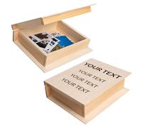 Creative Deco Personalised Wooden Storage Box Book Cover | 24x19x7.5cm | Your Text | Plain, Unpainted & Unfinished Bookcase | Home Storage Keepsake Trinket Treasure Chest | Bookworm Craft Decoupage