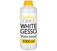 Creative Deco 1L White Gesso Acrylic Primer | Paint Undercoat Medium | Paint Base for Paper, Glass, Wood, Concrete | Professional Painting Surface Preparation | Non-Yellowing