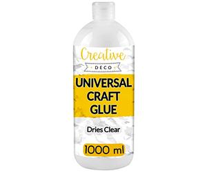 Creative Deco PVA White Craft Glue | 1 Litre Transparent Universal Craft Glue for Paper, Art, Wood, Felt, Cardboard, Ceramics, Fabric | Quick Drying & Non-Toxic