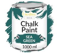 Creative Deco Sea Green Chalk Paint for Furniture 1000ml | Varnish | No Sanding | Country House, Vintage Style, Decoupage, Furniture Renovation | Matt, Washable, Wipe & Gradient Effect