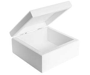 Creative Deco Small White Wooden Keepsake Storage Box with Lid | Baby Memory Box Souvenir | 10x10x5cm (+/- 0.5cm) | Square Jewellery | Unpainted Natural Wood | Christmas Decoration & Storage