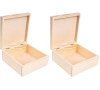 Creative Deco Small Wooden Storage Box | 16.2 x 16.2 x 7.2 cm | Unpainted Plain Square Box with Lid Trinket Gift Easter Box | Office or Bedroom | Jewellery Box (Pack of 2)