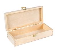 Creative Deco Small Wooden Storage Box | 24 x 10.5 x 5.7 cm | Golden Latch & Lid | Unpainted Plain Trinket Gift Easter Box | Office or Bedroom | Jewellery Box