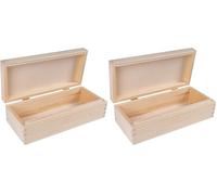 Creative Deco Small Wooden Storage Box | 24 x 11.3 x 7.2 cm | Unpainted Plain Rectangular Box with Lid Trinket Gift Easter Box | Office or Bedroom | Jewellery Box (Pack of 2)