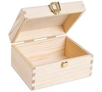 Creative Deco Small Wooden Storage Box Unpainted Plain | 21.4 x 13.8 x 10 cm (+/- 1cm) | Golden Lock & Hinged Lid | Gift Christmas Xmas Box | Office or Bedroom | Jewellery Box