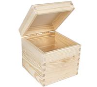 Creative Deco Square Wooden Storage Box Cube | 16x16x16cm (+/- 1cm) | Hinged Lid No Handles | Plain Unpainted & Unfinished Gift Box | Easter Jewellery Box Keepsake Trinket Chest Treasure