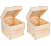 Creative Deco Square Wooden Storage Box Cube | 16x16x16cm (+/- 1cm) | Hinged Lid No Handles | Plain Unpainted & Unfinished Gift Box | Easter Jewellery Box Keepsake Trinket Chest Treasure (Pack of 2)