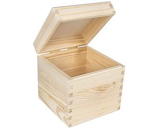 Creative Deco Square Wooden Storage Box Cube | 16x16x16cm (+/- 1cm) | Hinged Lid No Handles | Plain Unpainted & Unfinished Gift Box | Easter Jewellery Box Keepsake Trinket Chest Treasure
